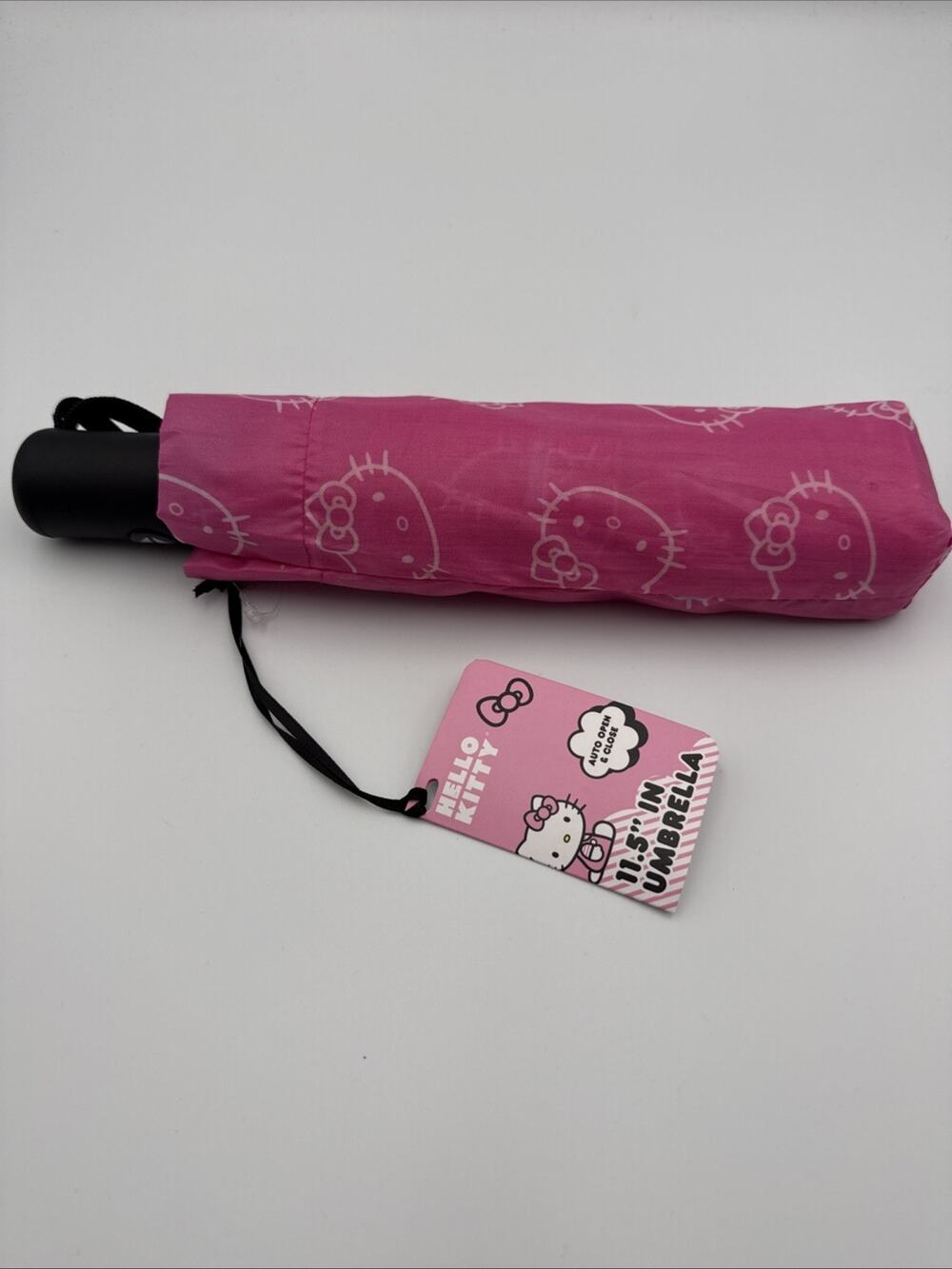 Hello Kitty 11.5 Inch Folding Umbrella Auto Open Close & Cover 2023 Sanrio NWT